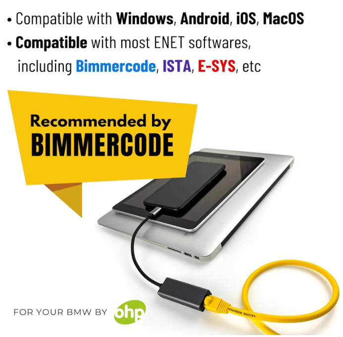 ENET Ethernet To OBD2 16 Pin Interface Adapter for BMW All F Series and Late E Series E-SYS ICOM ENET Ethernet To OBD2 16 Pin Interface Adapter for BMW All F Series and Late E Series E-SYS ICOM